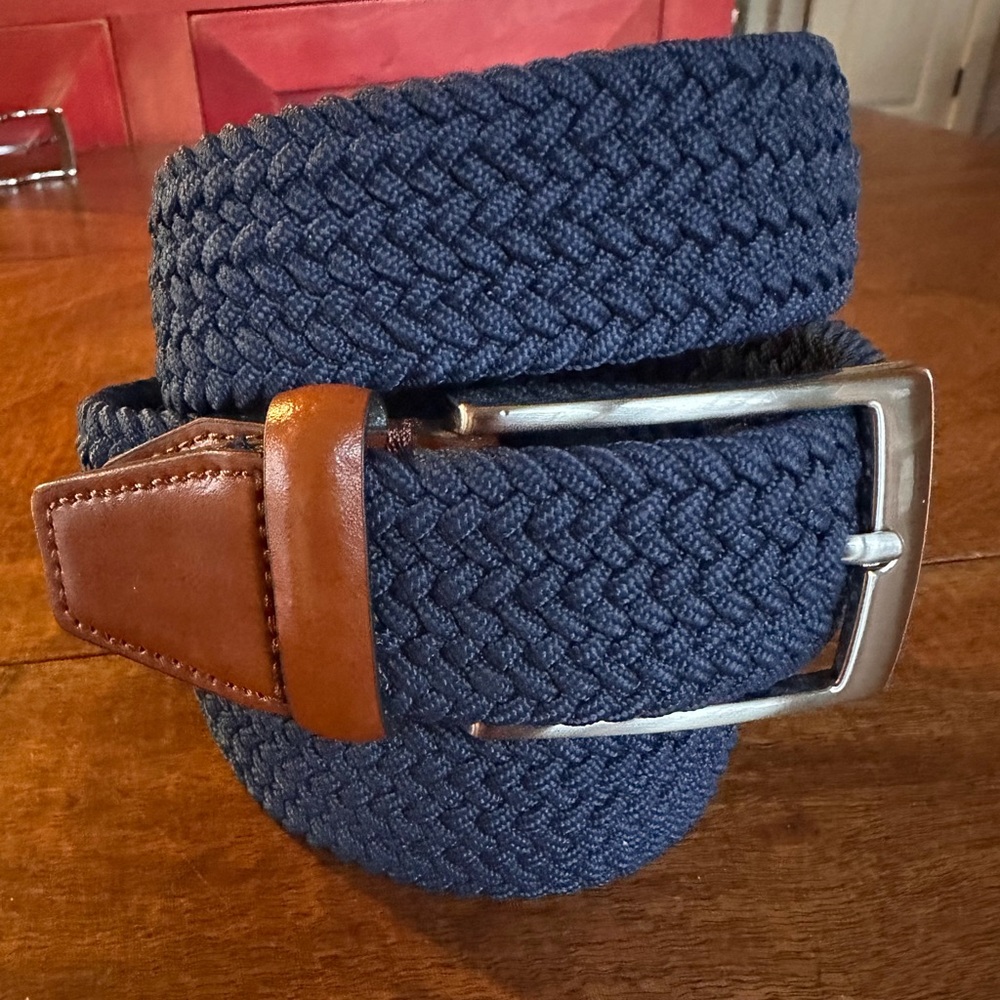 Joseph Abboud Woven Casual Navy Blue Belt Men’s 40 Italian Leather Accents New